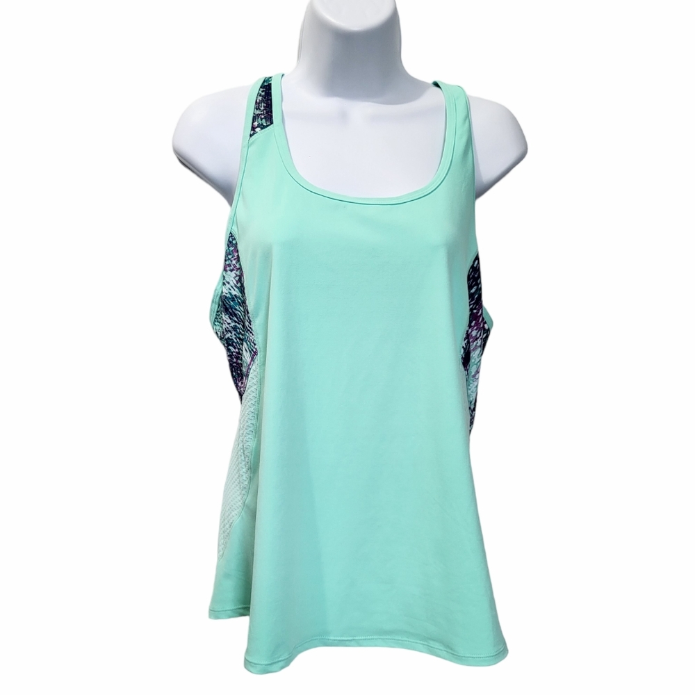 Fabletics Womens Racerback Tank Top Mint Green Purple Snakeskin Size L 10-12